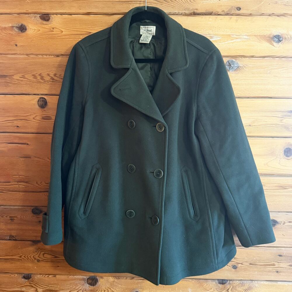 LL Bean Olive Green Pea Coat Jacket 20 Reg